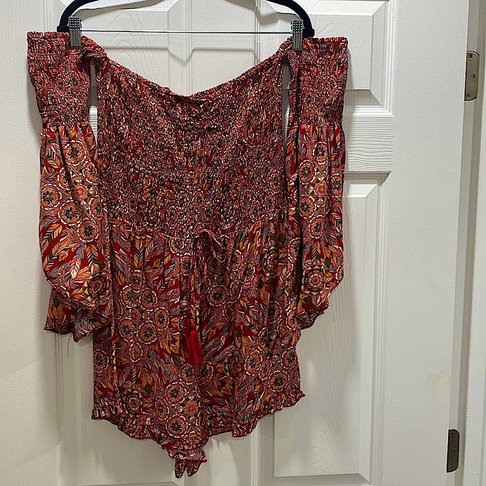 Umgee off the shoulder romper with bell sleeves